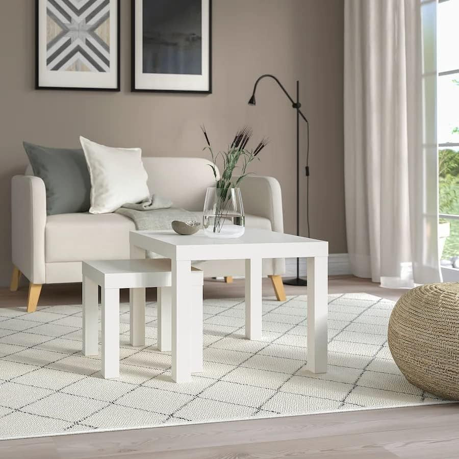 Space Saving White Industrial Side End Table Engineered Wood 45x55x45 cm