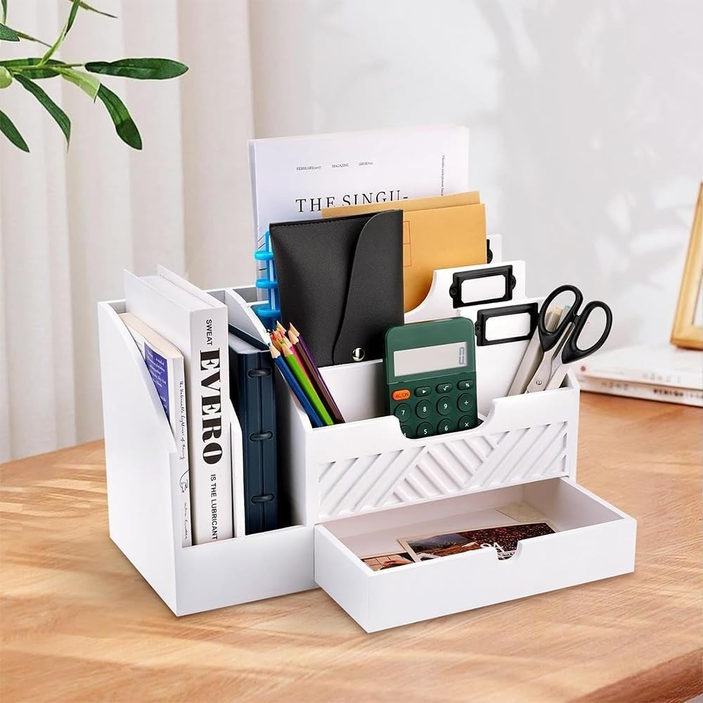 Wooden Desk Organizer Mail Sorter with Drawer | Office & Home Storage