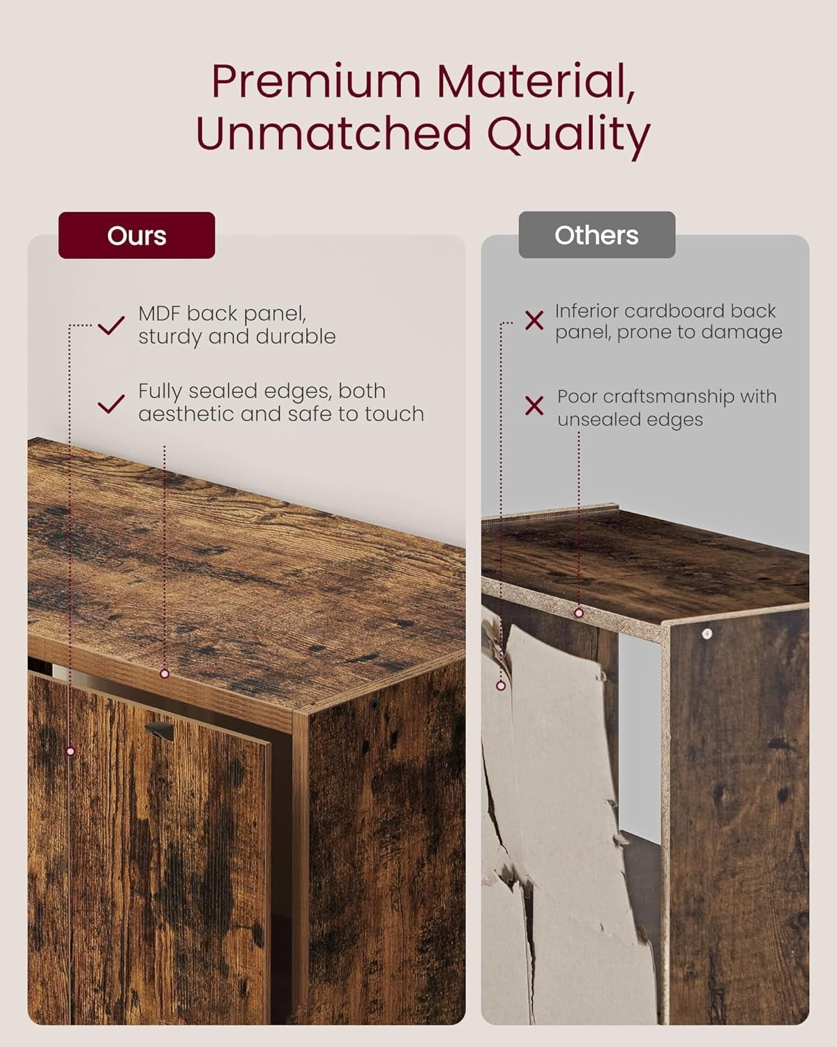6-Tier Rustic Brown Bookshelf with Doors, Adjustable Shelves, 24x60x175 cm