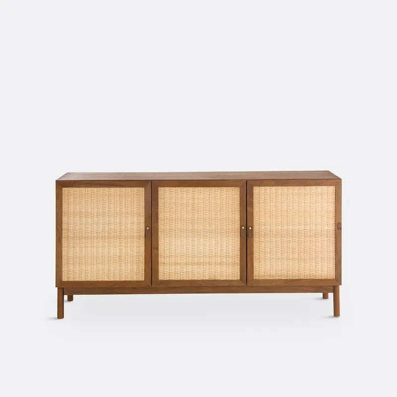 Teak Rattan Sideboard 175cm Storage Cabinet Unit with Doors & Soft Closures