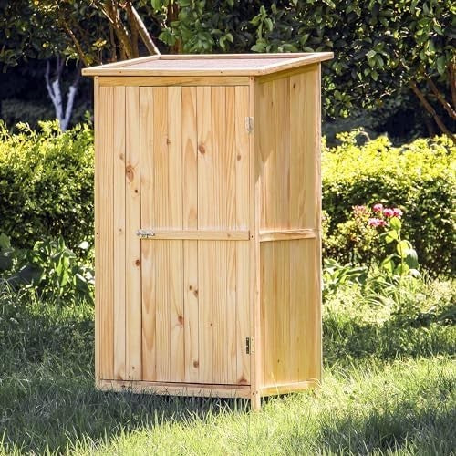 Wooden Outdoor Utility Shed 92x57x154cm Tool Storage Cabinet Natural