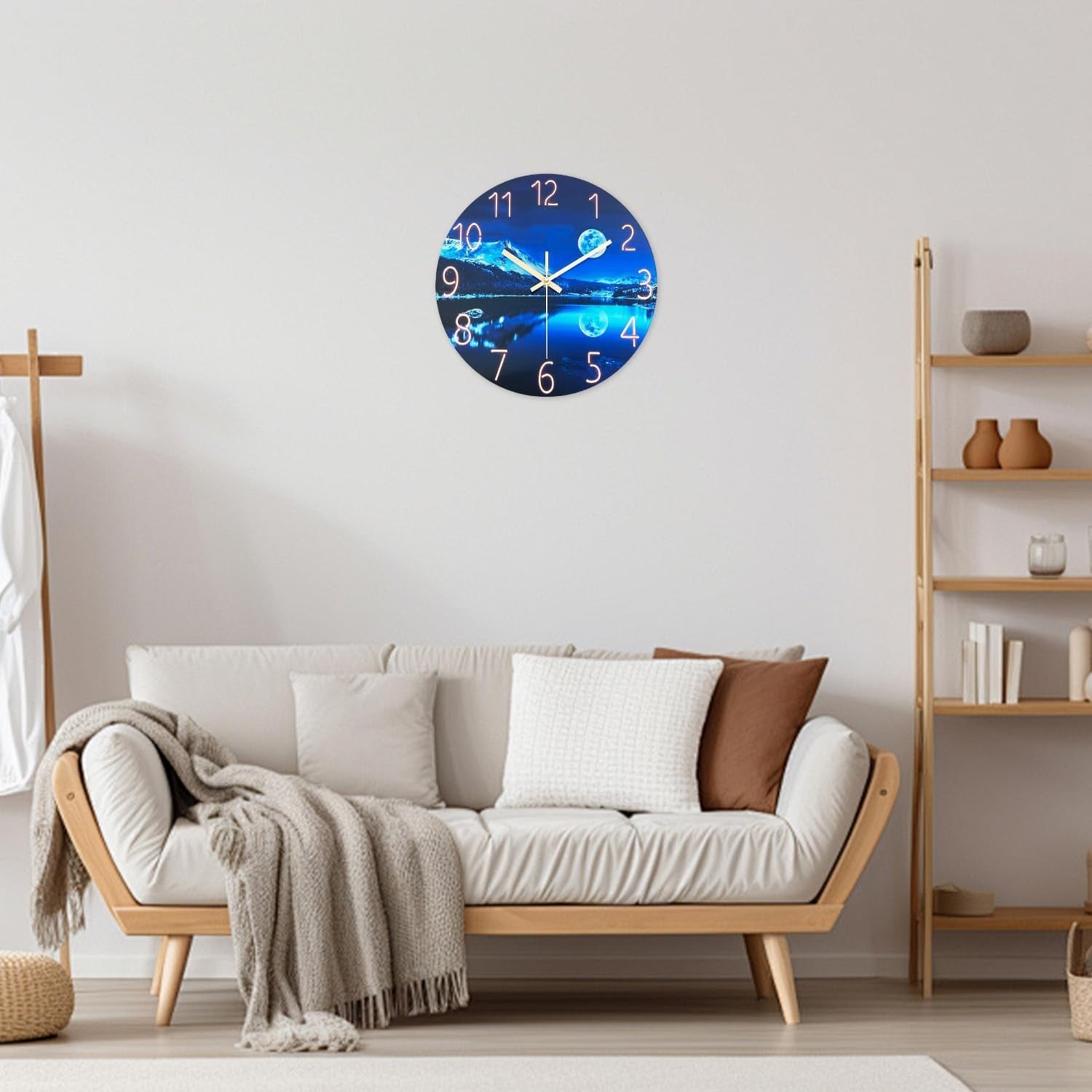 14" Blue Moon Glass Wall Clock Silent Non-Ticking Modern Living Room Decor