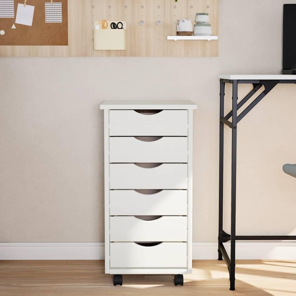 Solid Wood Rolling File Cabinet 6 Drawer Mobile Office Storage