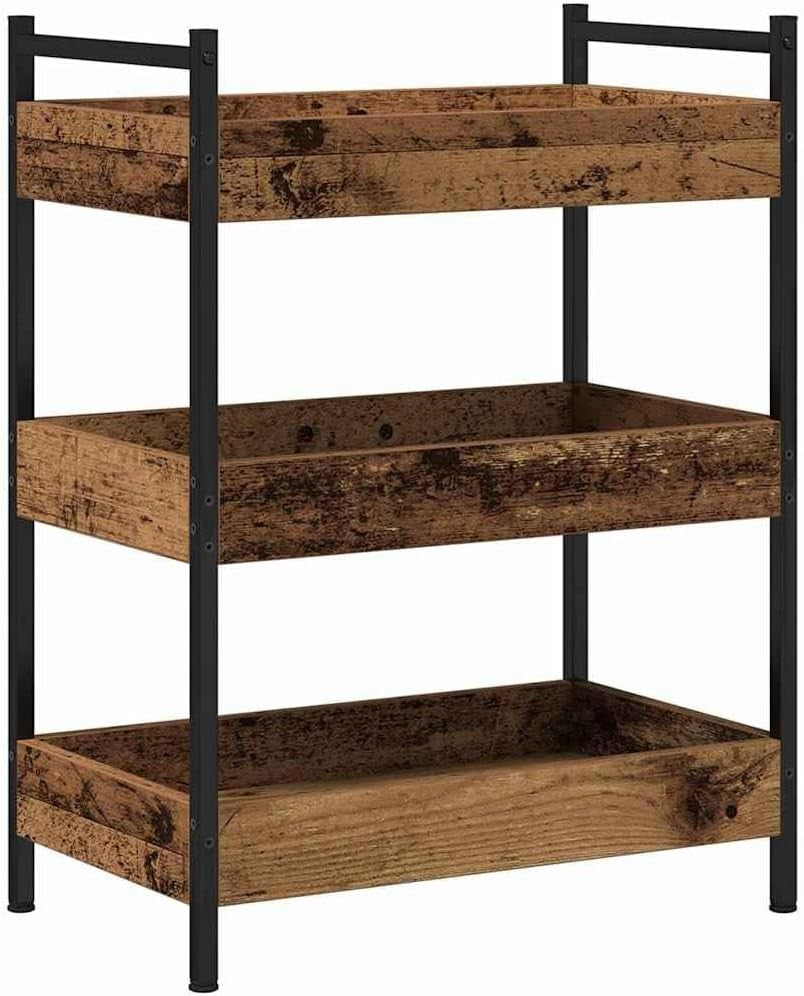 3 Tier Kitchen Trolley Rolling Storage Cart Industrial Wooden Shelves Wheels