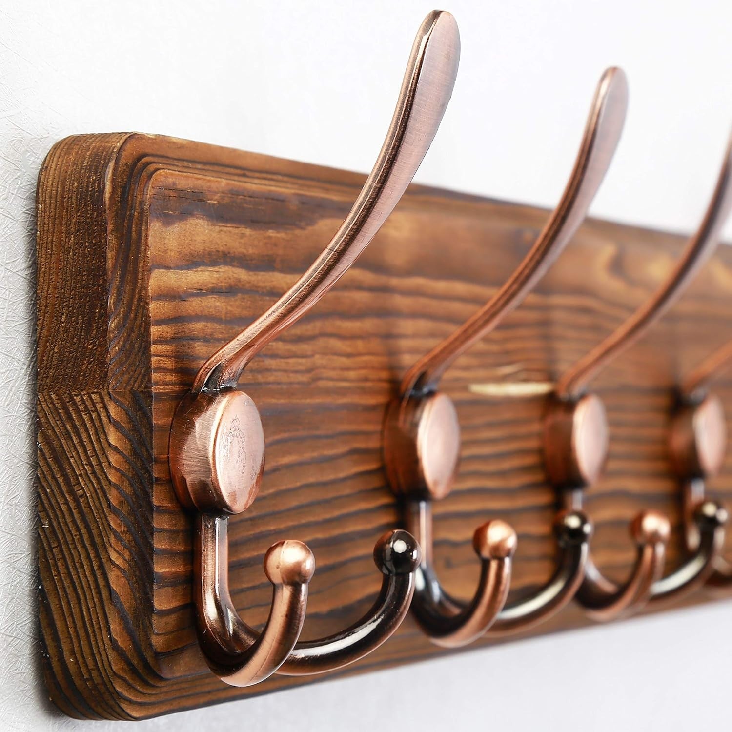 Set of 2 Brown Wooden Wall Coat Racks | Heavy Duty 10 Hook Rustic Farmhouse Orga
