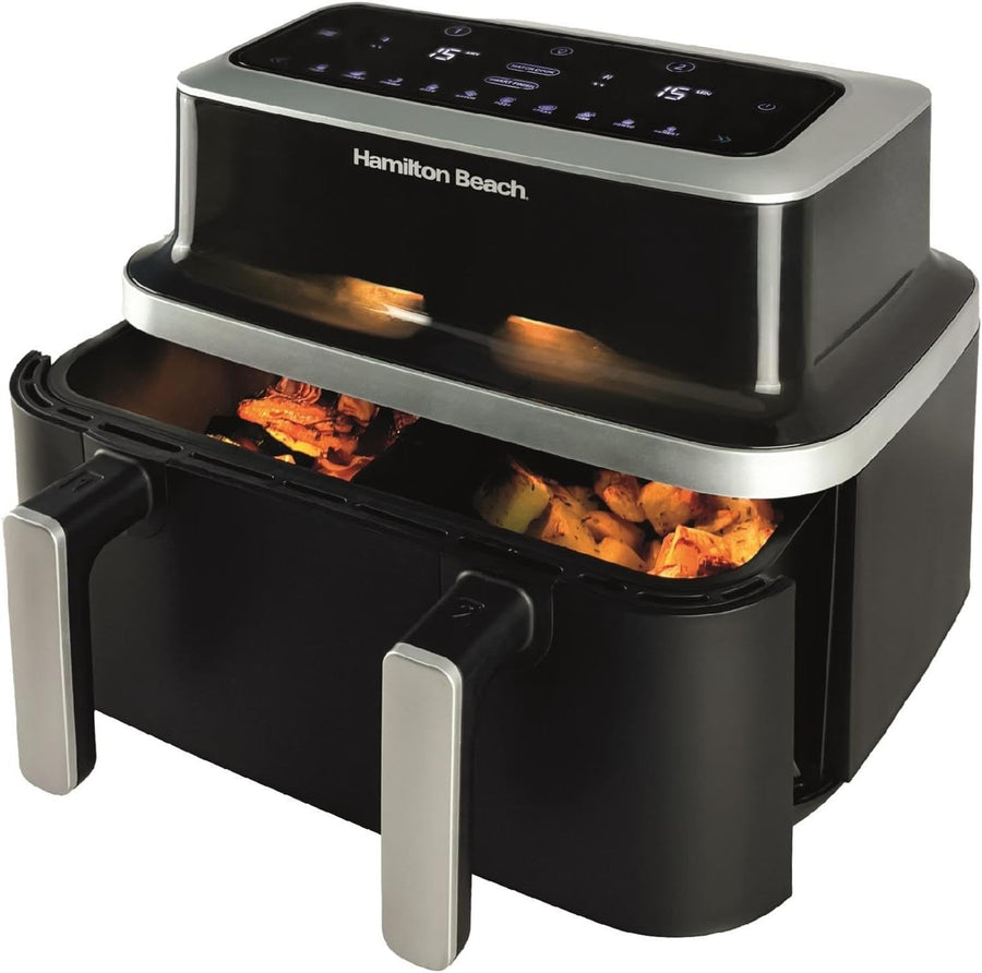 9L Dual Zone Air Fryer With Viewing Window 10 Presets Smart Finish No Oil