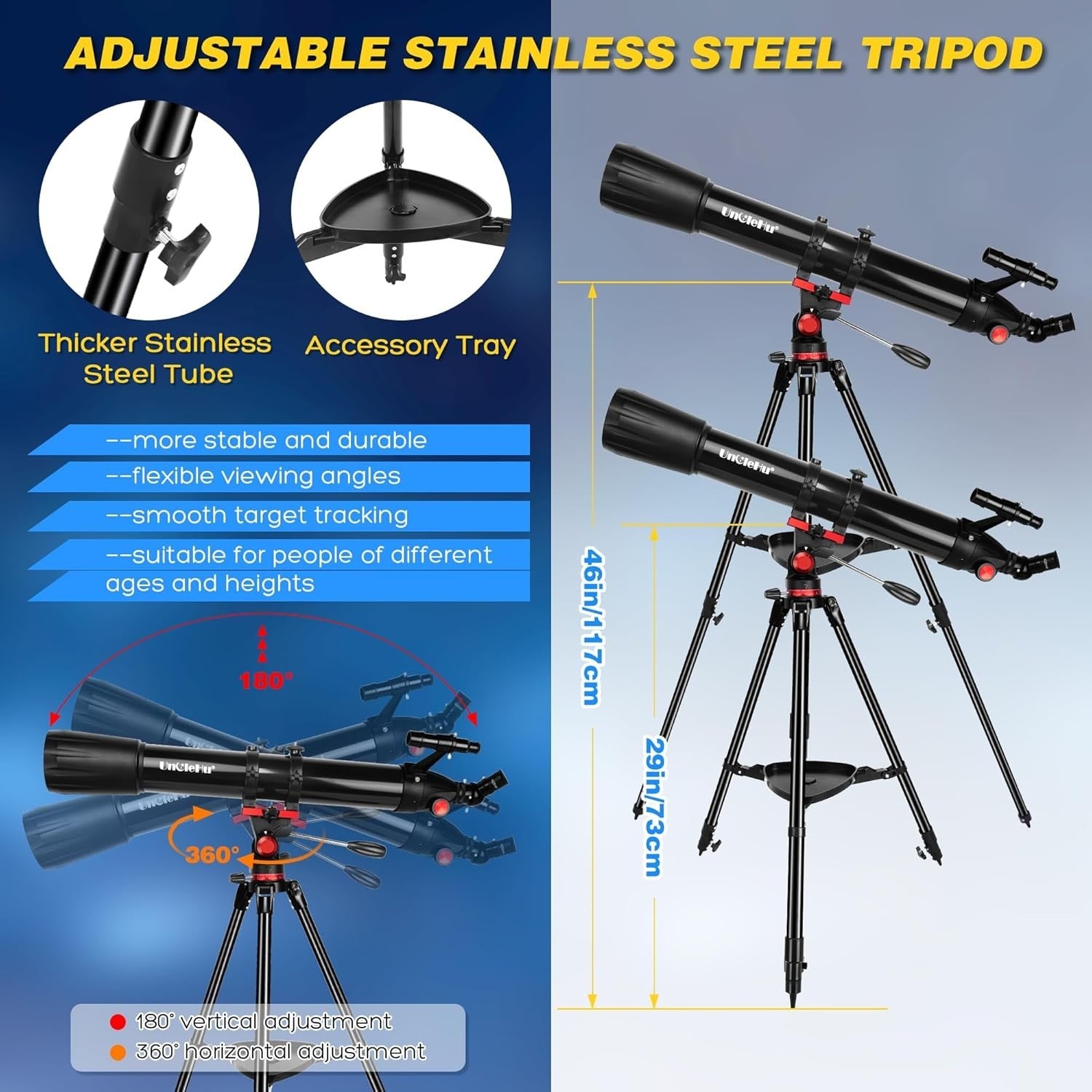 90mm Aperture 900mm Refractor Telescope with Phone Adapter & Tripod – Black-2