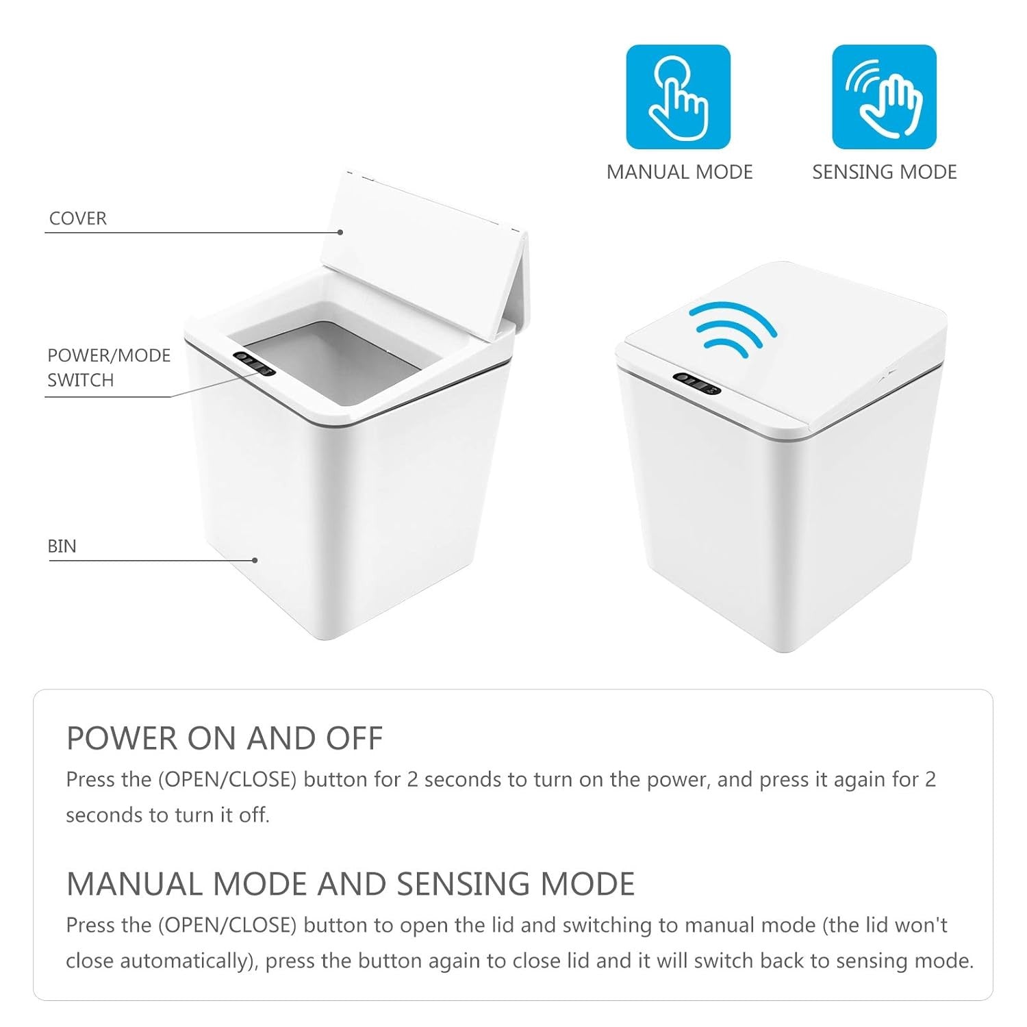 6L Touchless Mini Bin | Automatic Sensor Trash Can White 1.5 Gal