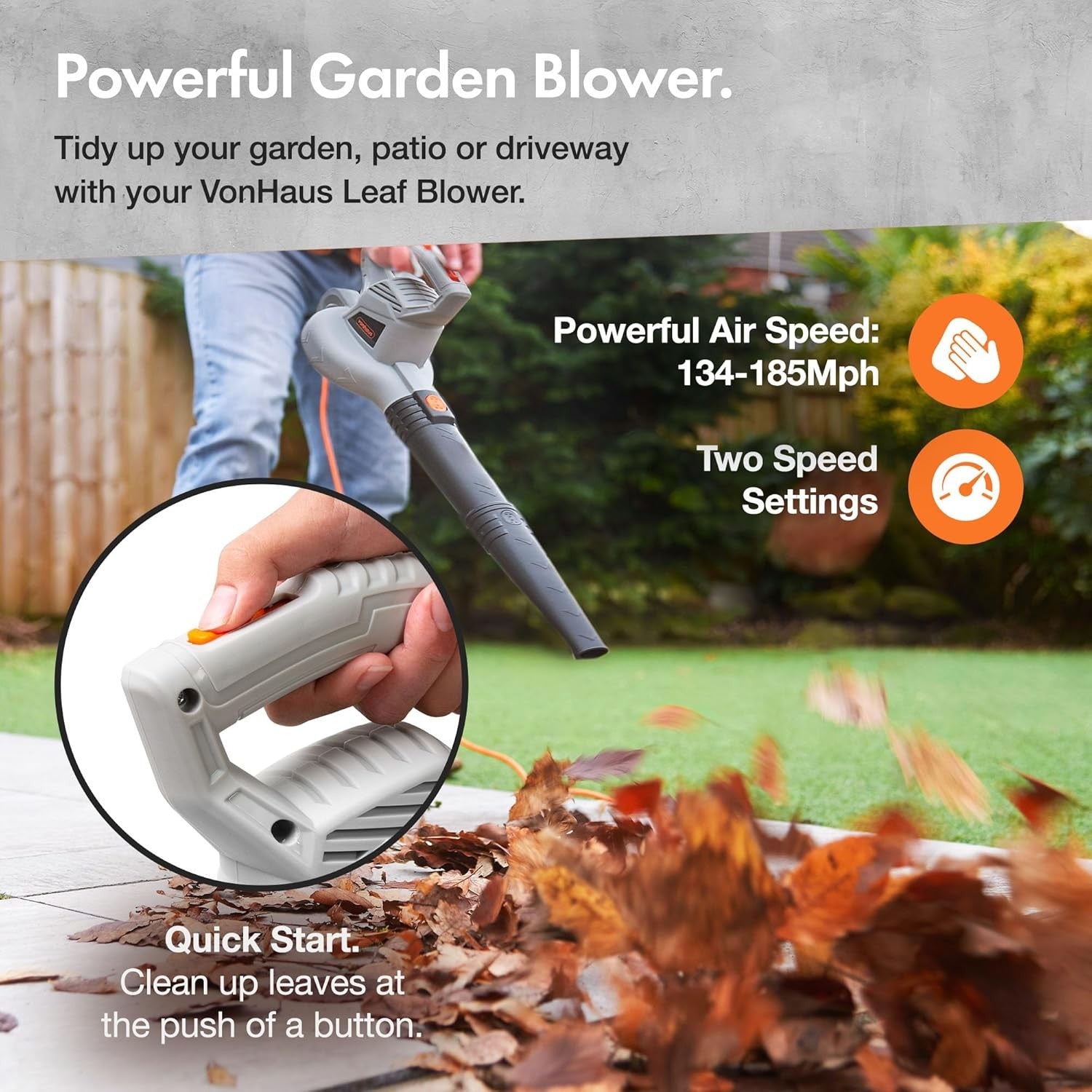 Electric Leaf Blower 3000W Lightweight 2 Speed Handheld Garden Patio Cleaner