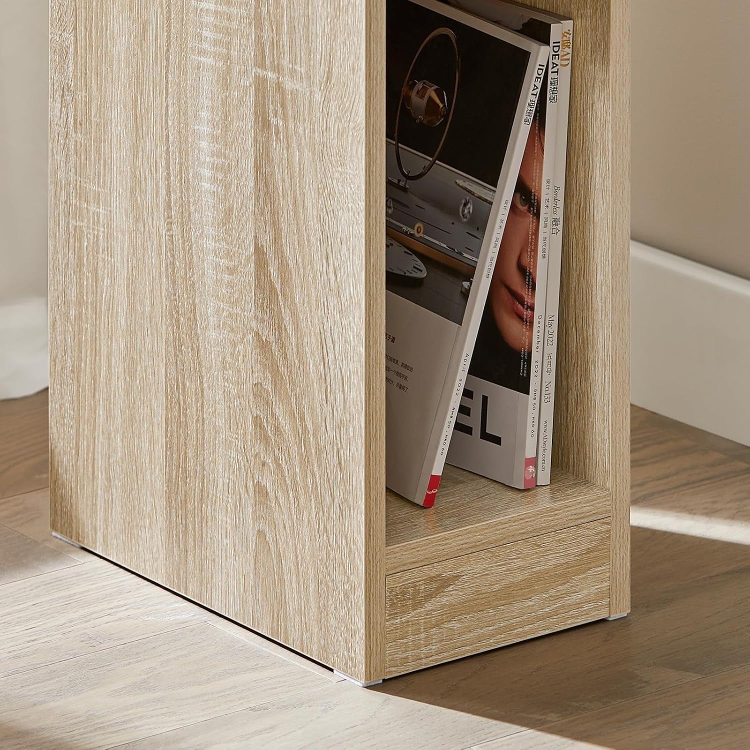 Set of 2 Oak Effect Slim Bedside Tables with Drawer & Shelf | Modern