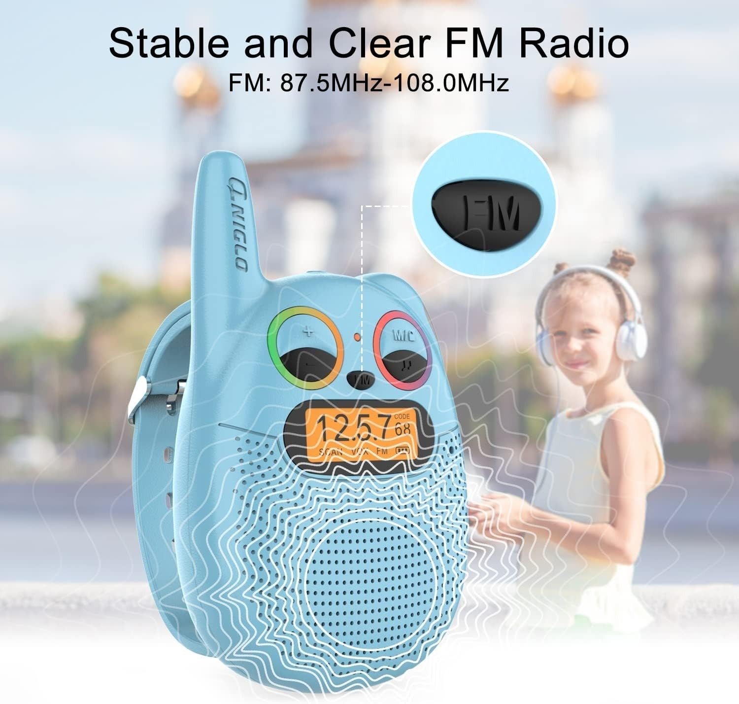 Kids Rechargeable Walkie Talkies 3 Pack Watch Style FM Radio VOX Toy