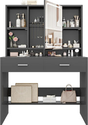 Modern Dressing Table Vanity w/LED Mirror Lights 2 Drawers Storage Black