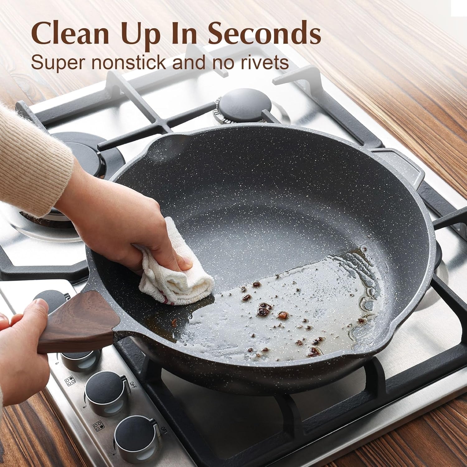 28cm Grey Deep Non stick Saute Pan with Lid 4.8 L  Skillet Induction Compatible
