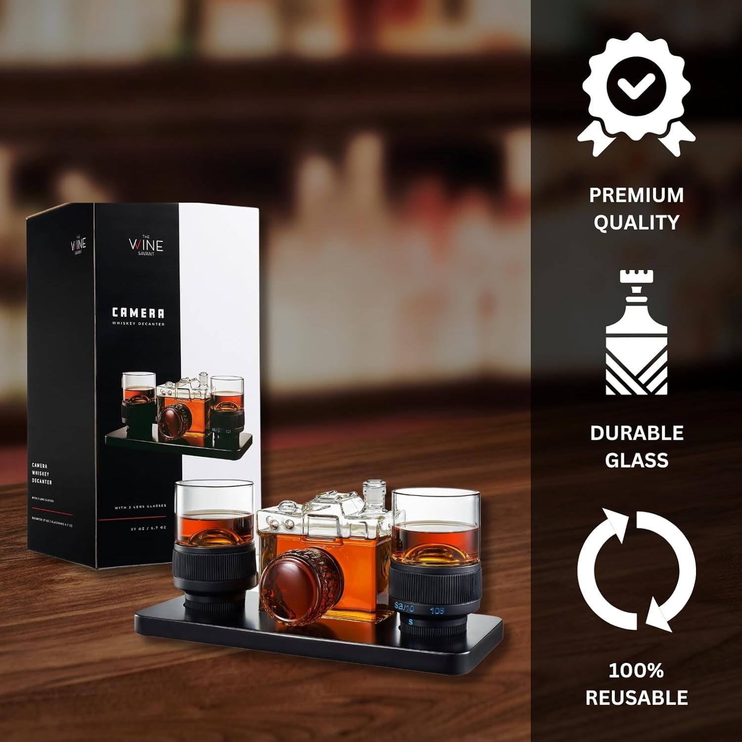 Camera-Shaped Whiskey Decanter Set with Glasses – Unique Gift for Photographers