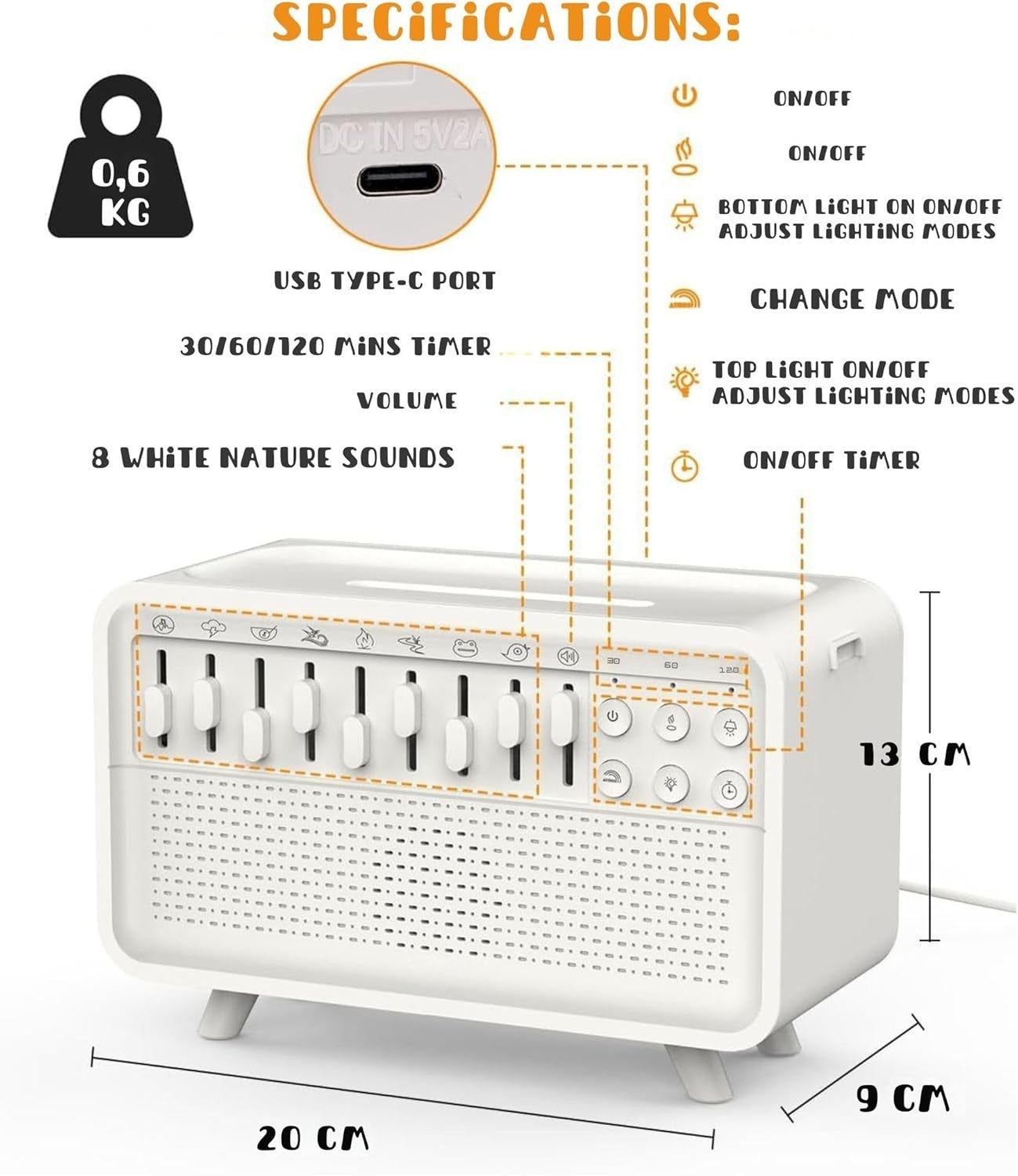 4-in-1 White Noise Machine with Bluetooth Speaker, Humidifier & Night Light