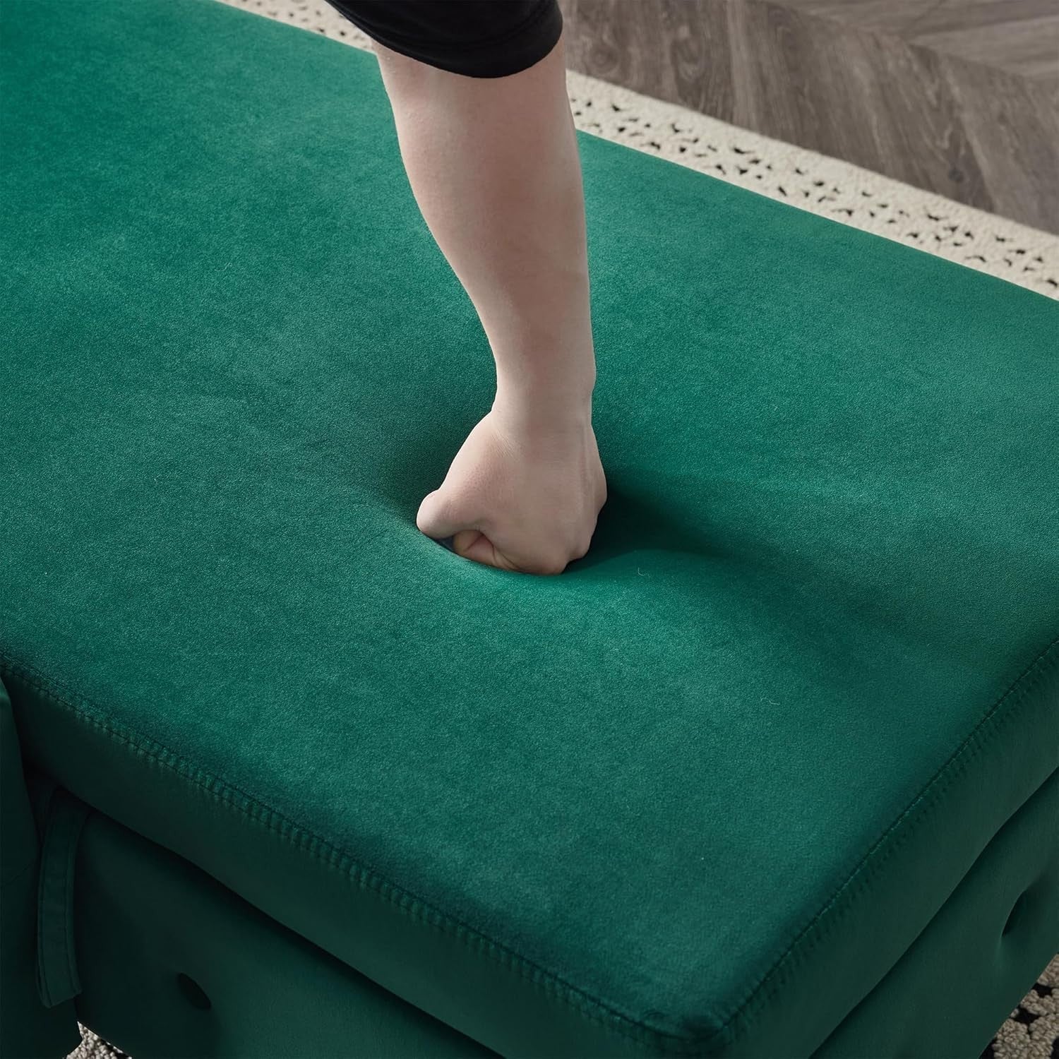 Velvet Chaise Lounge with Storage & Lumbar Pillow, Ergonomic Indoor Sofa Seat
