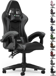 Ergonomic Gaming Chair Grey Reclining Office Chair Lumbar Support
