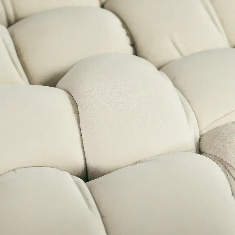 Cream Woven Velvet Footstool Ottoman Seat with Gold Legs for Bedroom