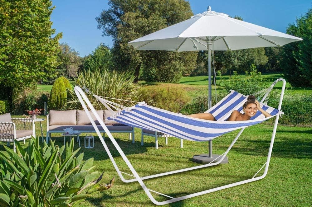 Blue Outdoor Hammock with Metal Stand | 1 Person 150kg Capacity | 200x80cm