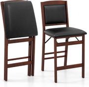 Folding Bar Stool Set of 2 | PVC Leather Counter Height Chair