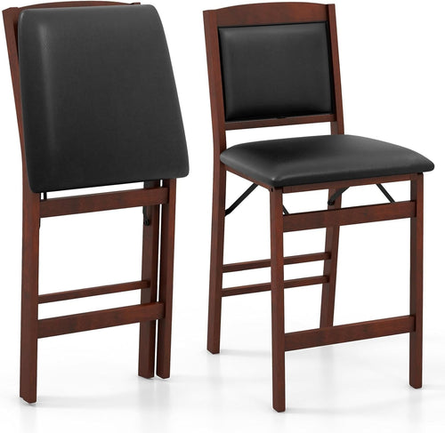 Folding Bar Stool Set of 2 | PVC Leather Counter Height Chair