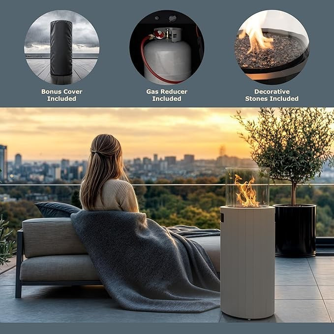 Outdoor Gas Fireplace Patio Heater Portable Propane Garden Heater w/ Cover