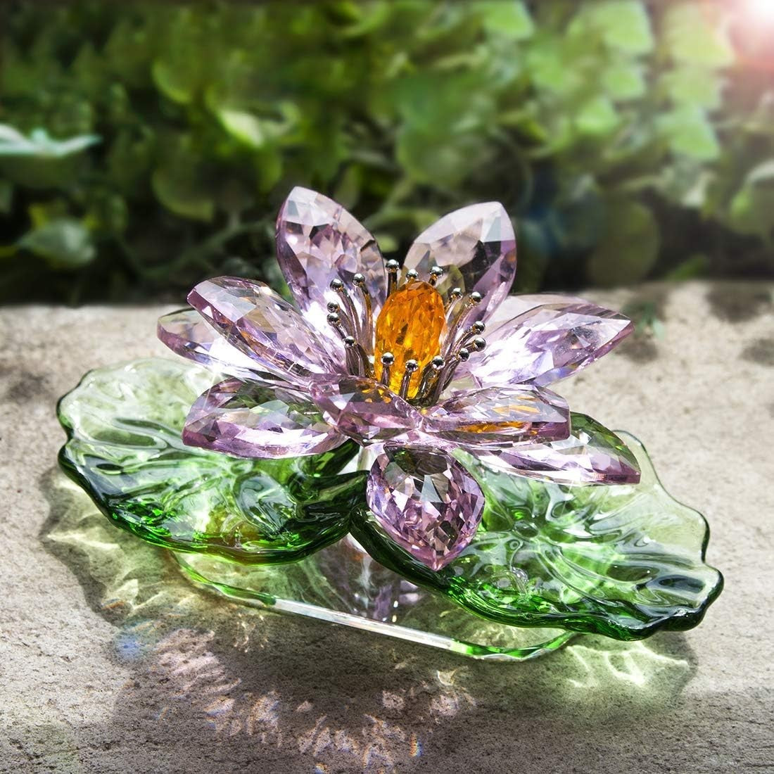 Pink Crystal Lotus Flower Ornament • Feng Shui Glass Decor • Sparkling Gift Box