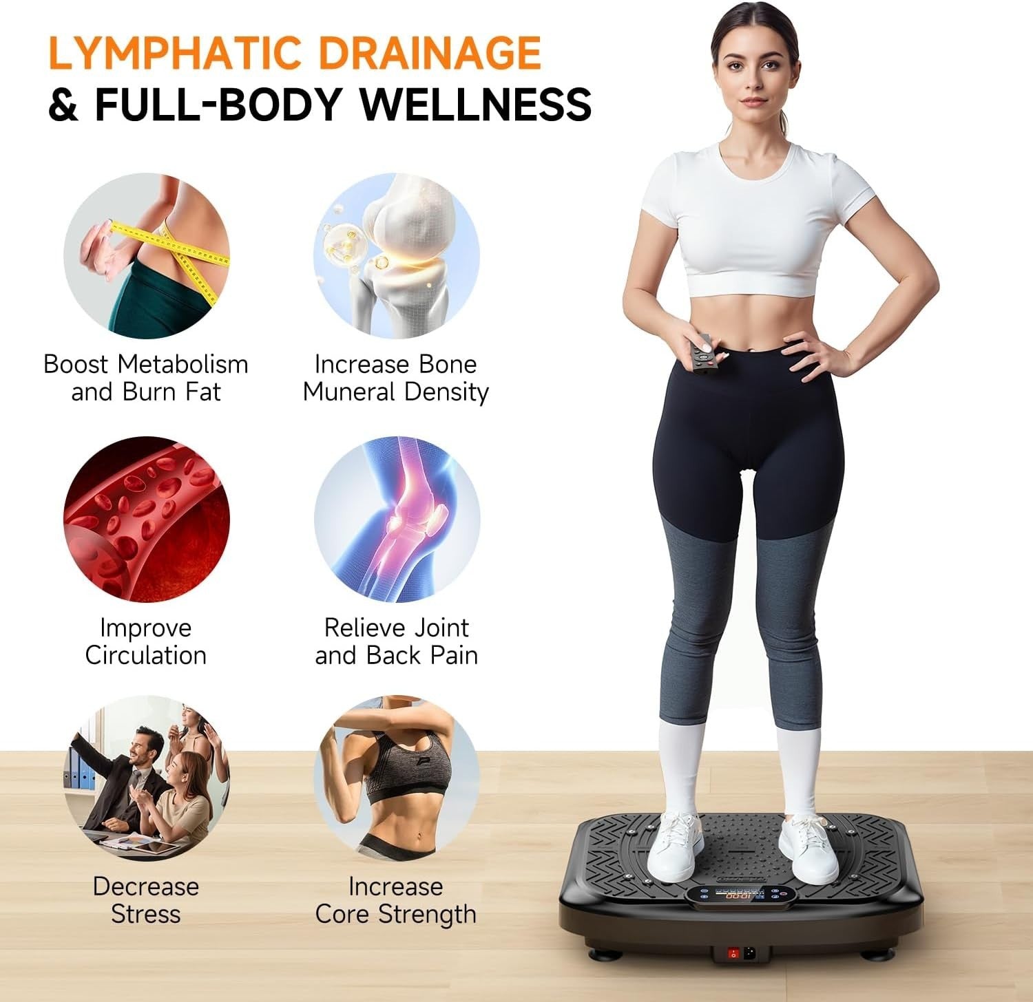 Pitch Black Vibration Plate Exercise Machine 199 Speeds 450lb Capacity