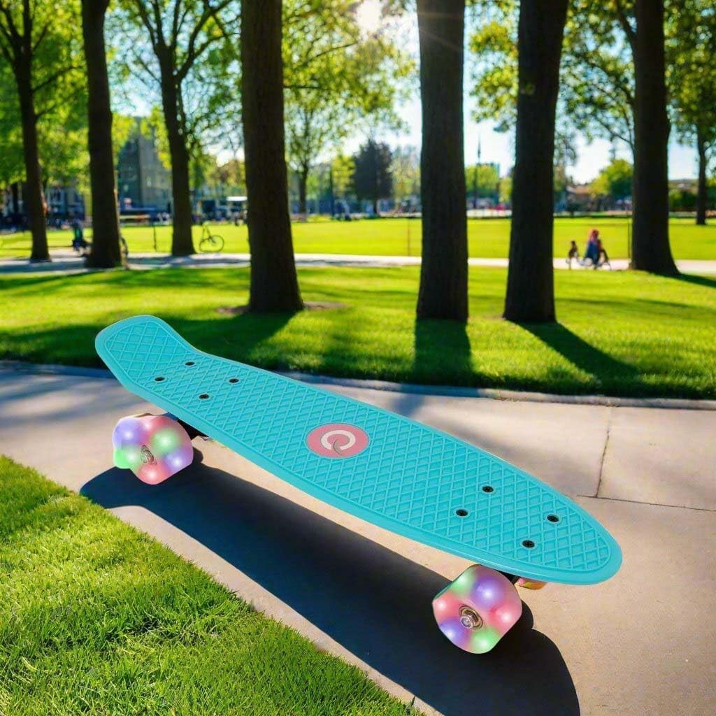 22" Kids Light-Up Penny Board Mini Cruiser | Beginner Skateboard | Baby Blue
