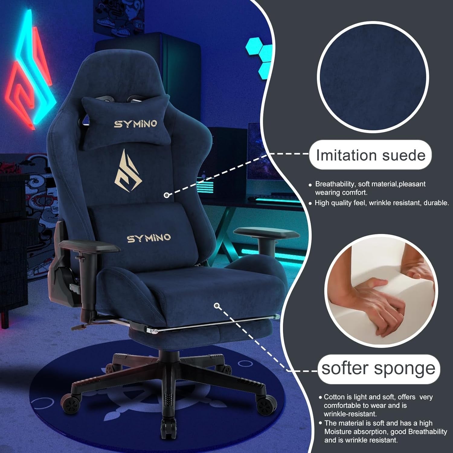 Adjustable Gaming Chair Large Faux Suede Swivel Office Desk Recliner