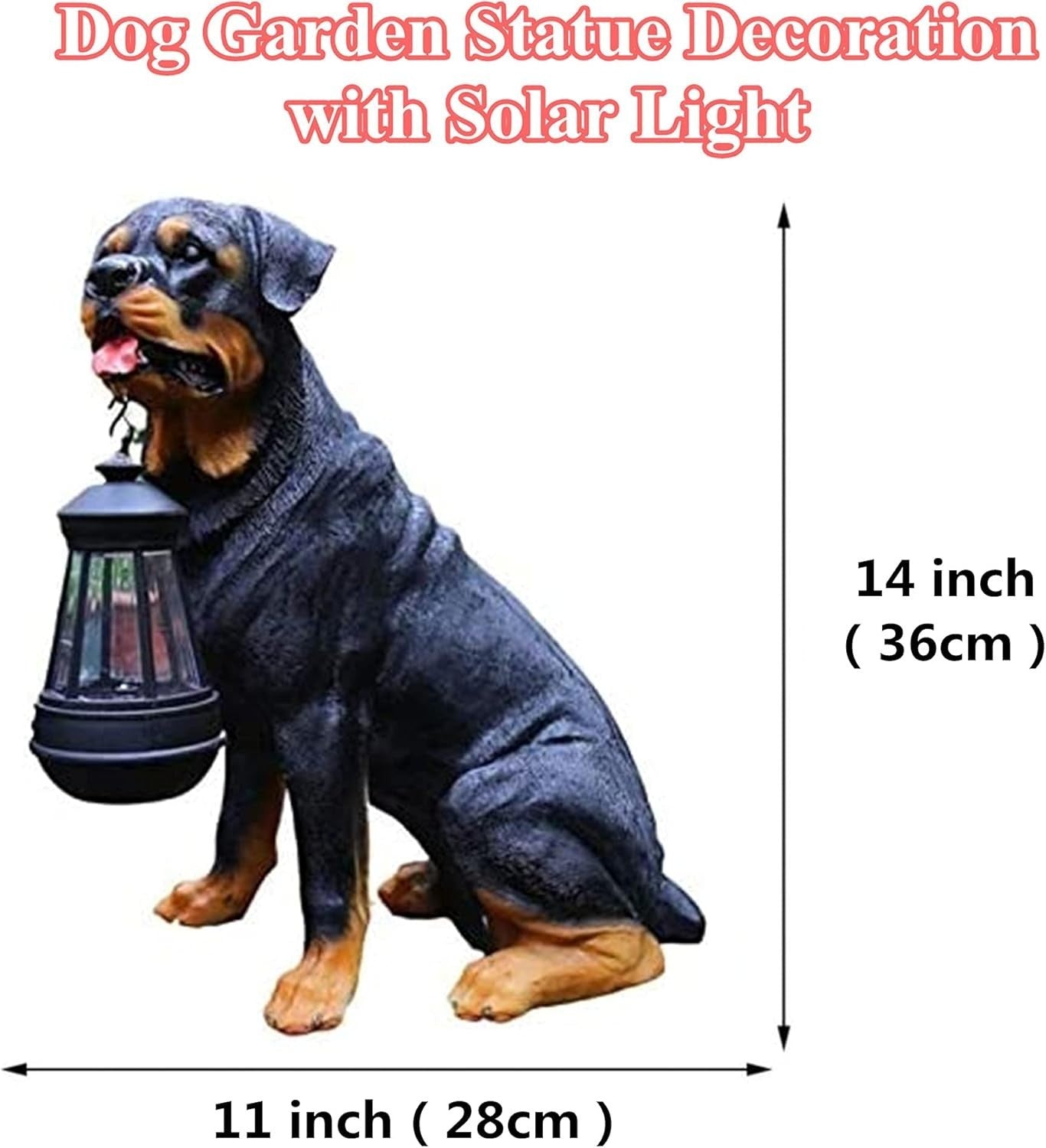 Rottweiler Garden Dog Statue with Solar Lantern Outdoor Resin Ornament