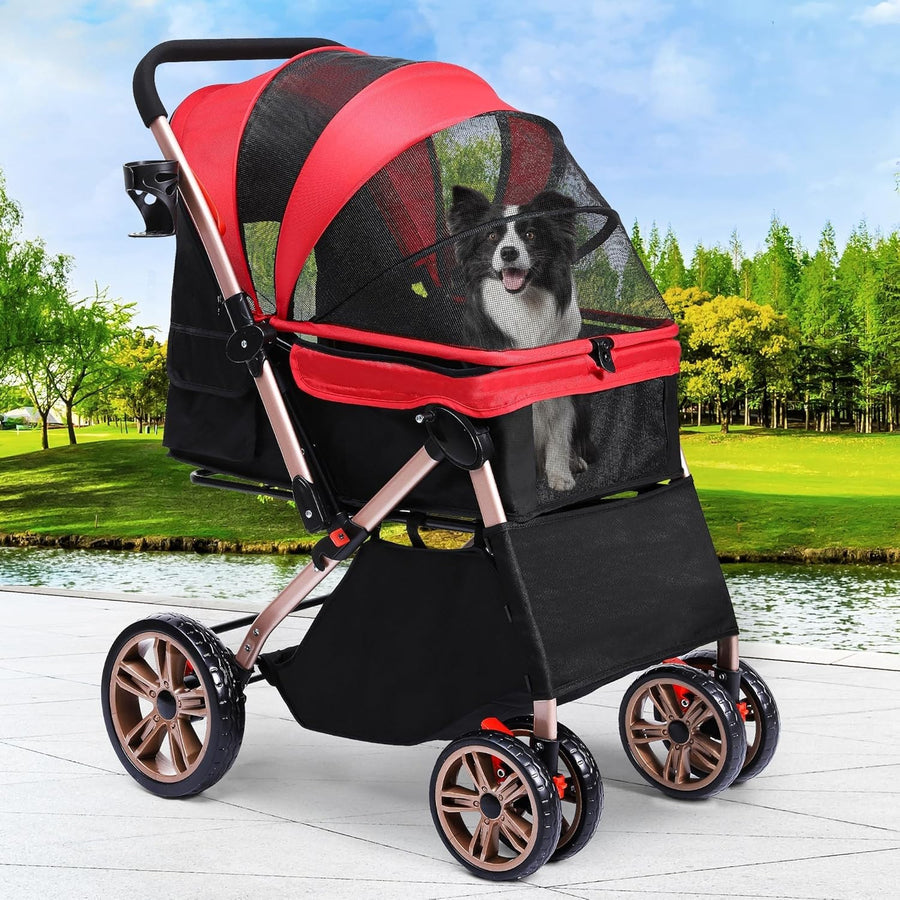 Foldable Dog Pram Pet Buggy Reversible Push Handle EVA Wheels 22kg
