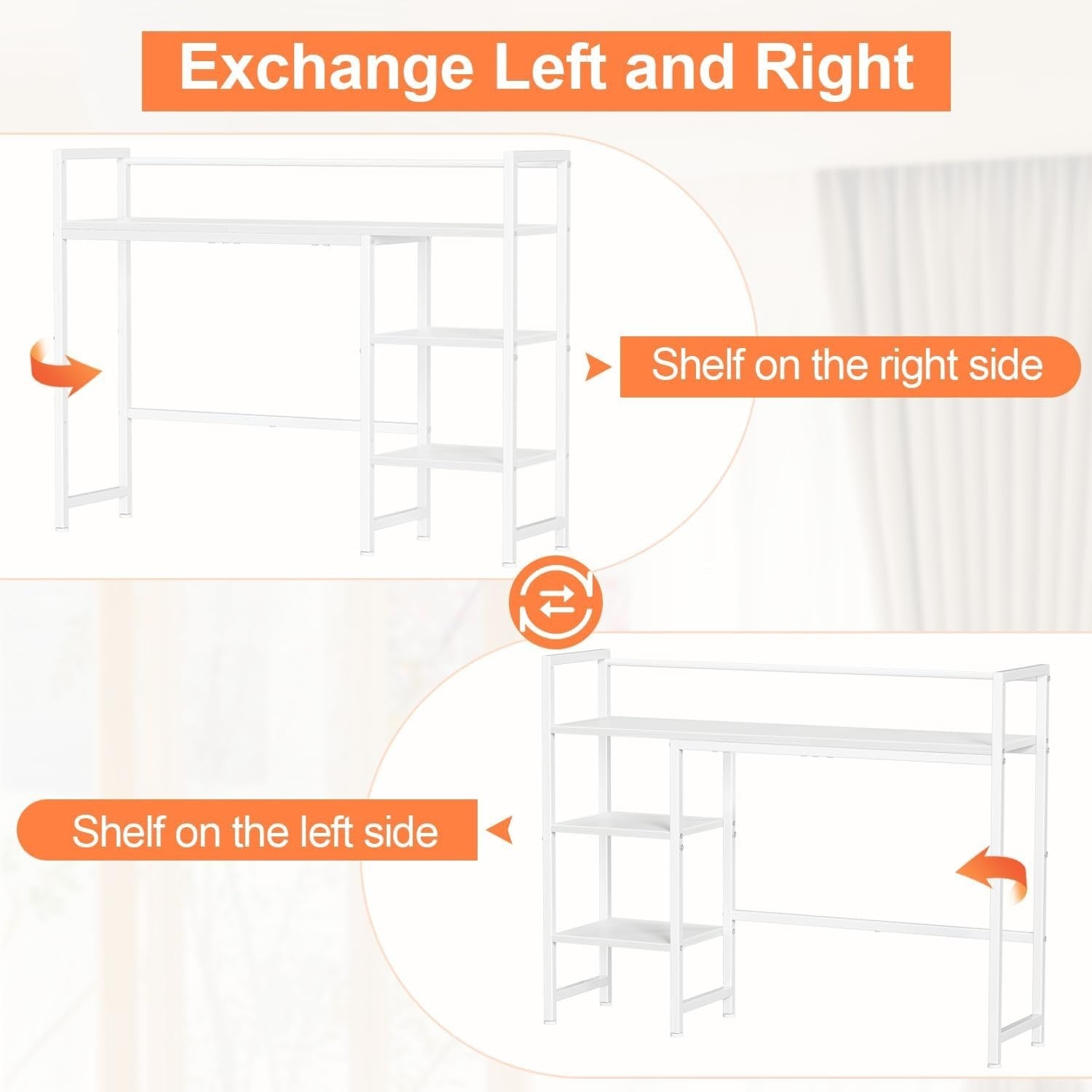 White Desk Hutch Shelf 4-Tier 38.6" Desktop Organizer Monitor Storage Rack