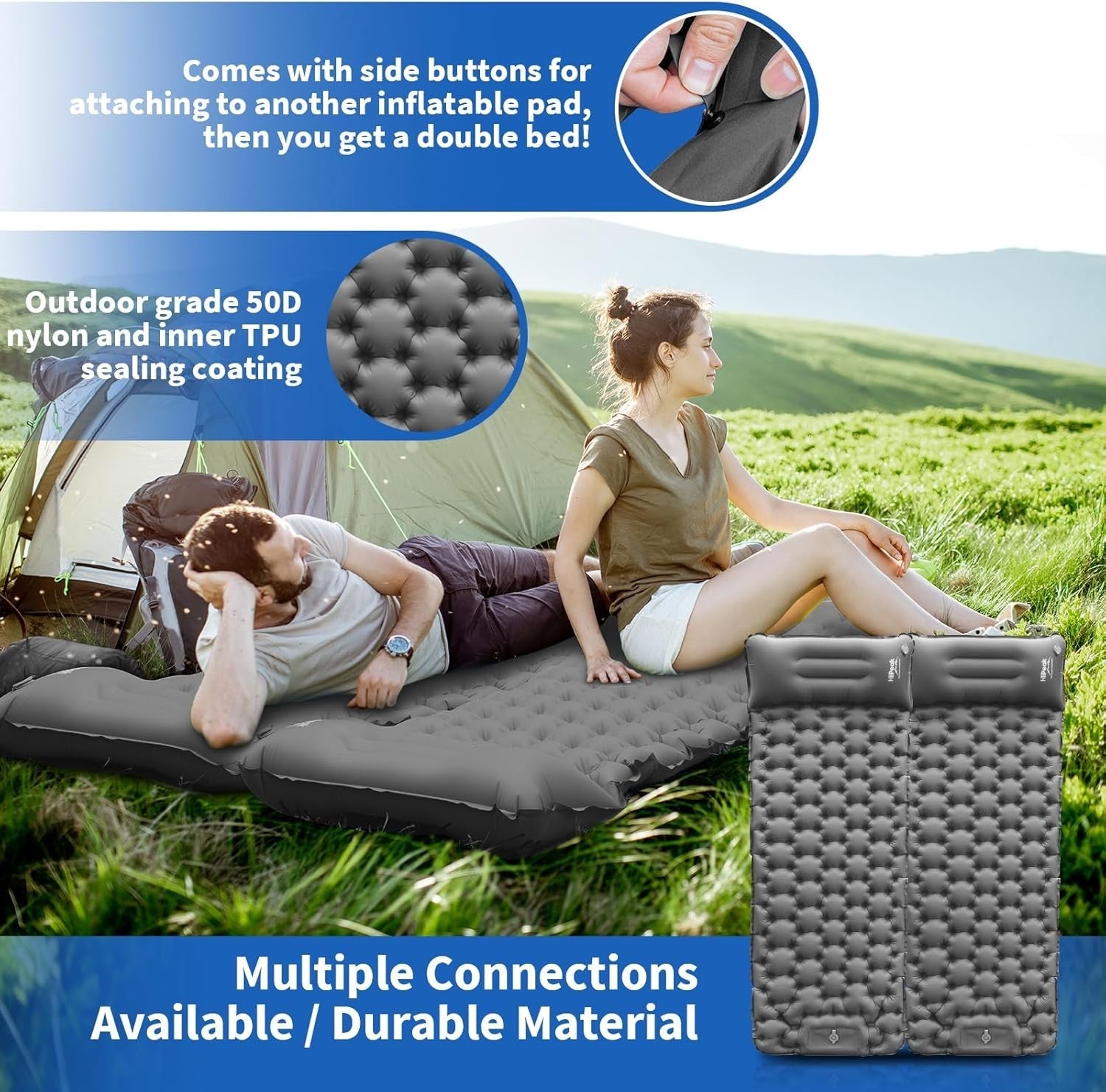 Ultralight Inflatable Camping Mat with Pillow 195x65x10cm for Outdoor Use