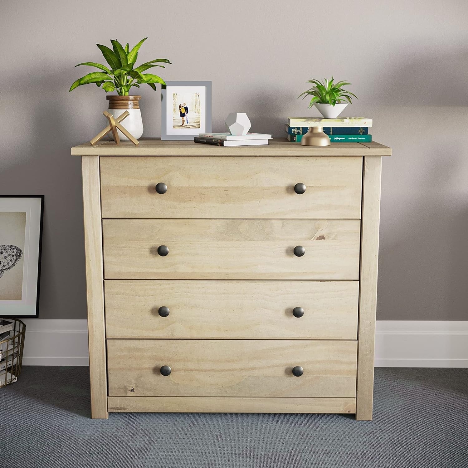 Solid Pine 4 Drawer Chest Wood Wax Finish Storage Unit Bedroom Modern