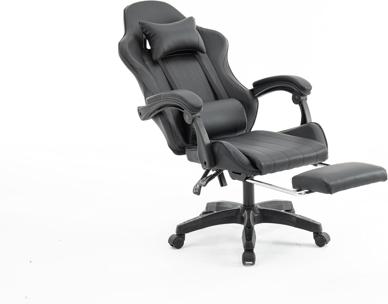 Gaming Chair PU Leather Swivel Office PC Desk Seat Recliner with Footrest Black