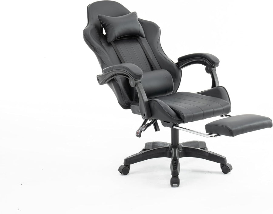 Gaming Chair PU Leather Swivel Office PC Desk Seat Recliner with Footrest Black
