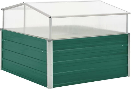 Large Steel Greenhouse Planter Box 100x100x77cm Polycarbonate Roof Garden Bed
