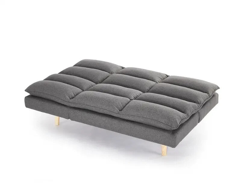 3 Seater Grey Fabric Sofa Bed with Chaise Recliner & Wooden Legs