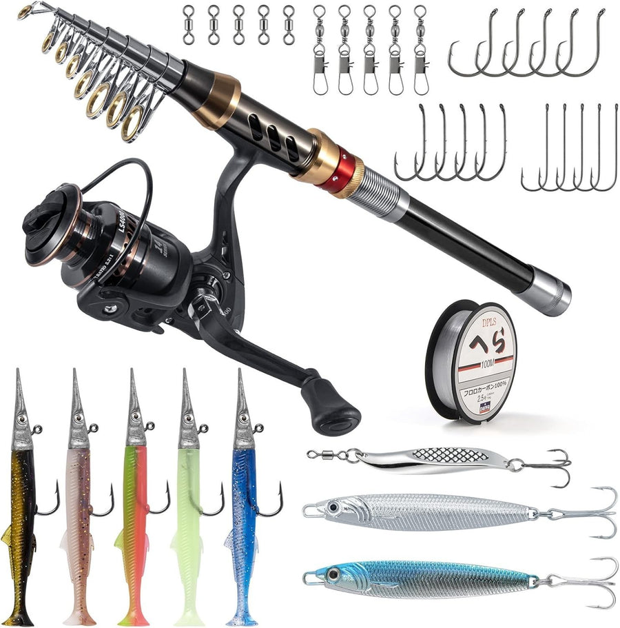 Saltwater Spinning Rod & Reel Combo – Telescopic Travel Fishing Kit