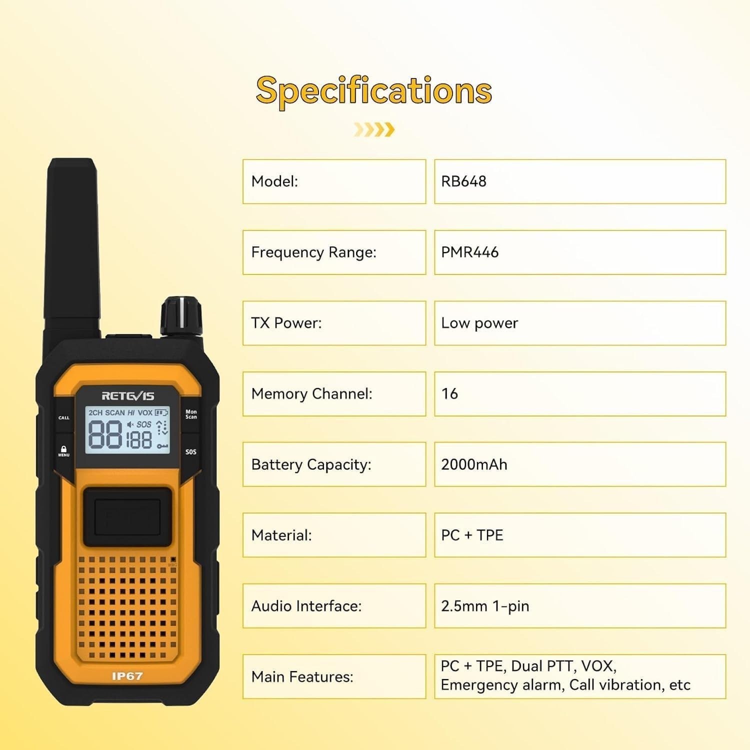 Waterproof Heavy Duty Walkie Talkies IP67 Dual PTT 2000mAh 4 Pack