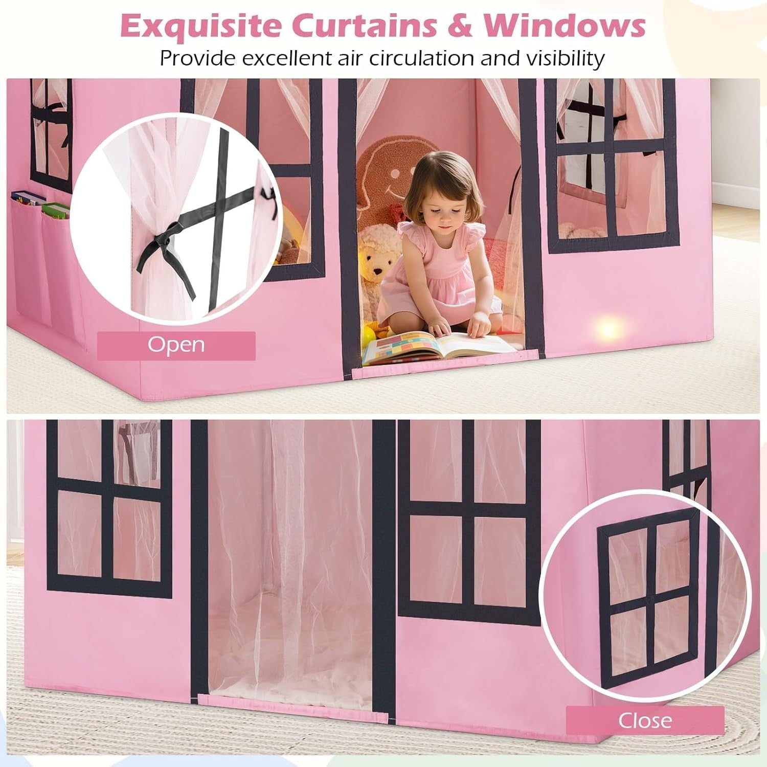 Pink Fairy Castle Kids Play Tent Indoor Large Star Light Playhouse