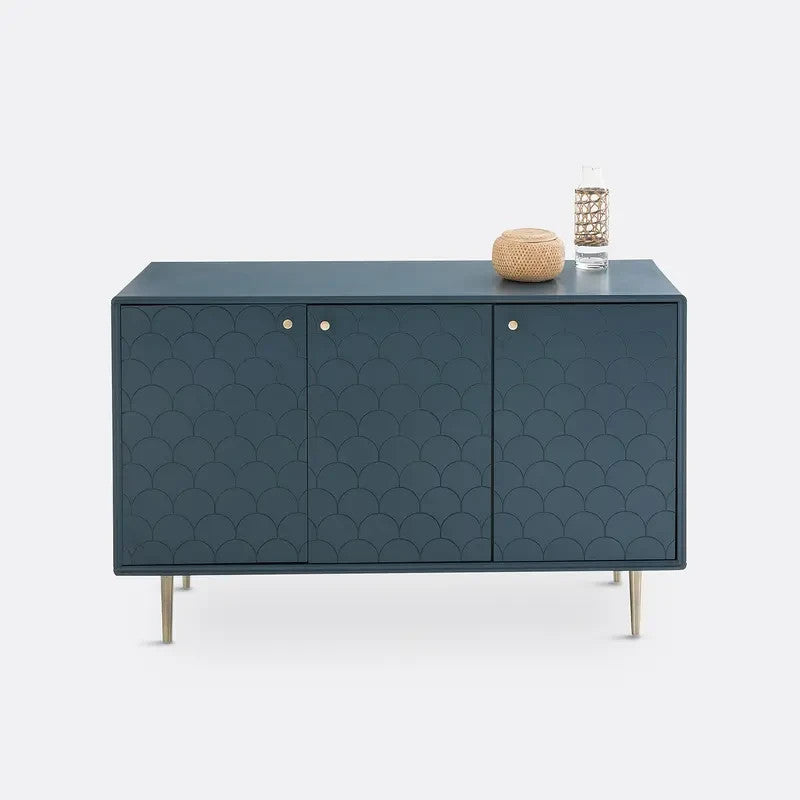 Modern 3 Door Sideboard Cabinet Gold Legs | Navy Buffet Storage Console