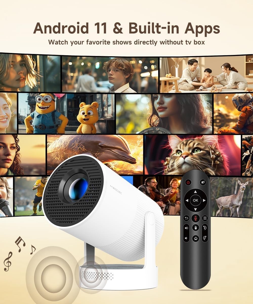 Electric Focus Mini Projector 4K Support WiFi 6 Bluetooth 180° Smart