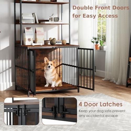 Wooden Dog Crate Furniture with Shelves & Double Doors Indoor Pet Kennel 80cm