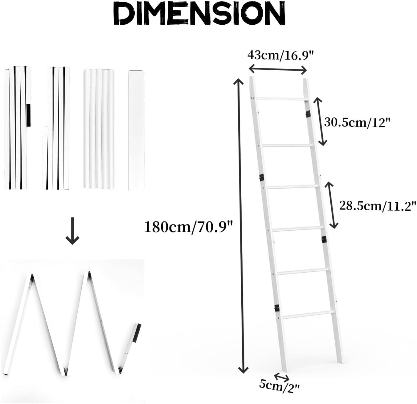 6 Tier Blanket Ladder Bamboo Towel Rack Leaning Storage Shelf White