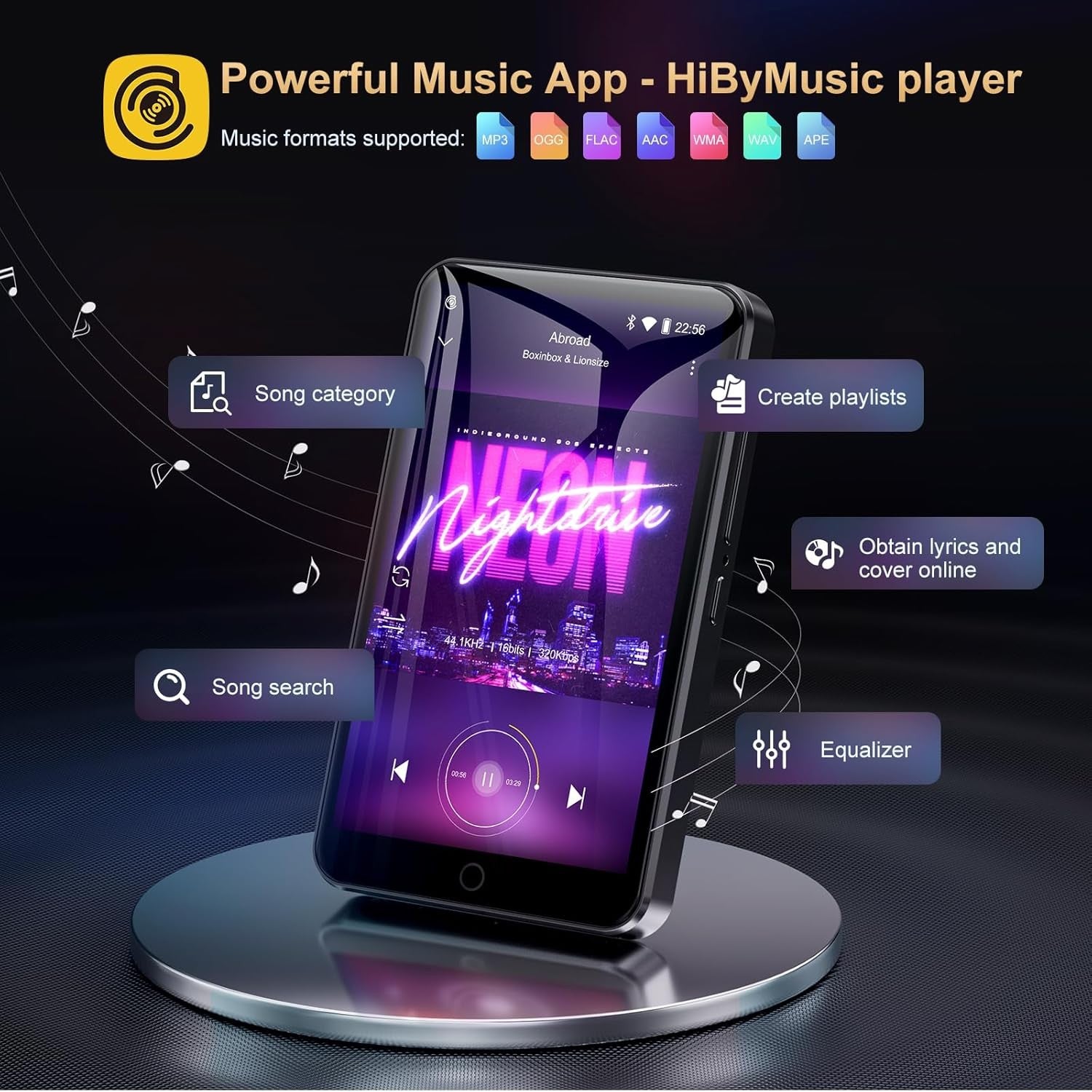 80GB MP3 Player Bluetooth WiFi 4" IPS Touchscreen FM Black