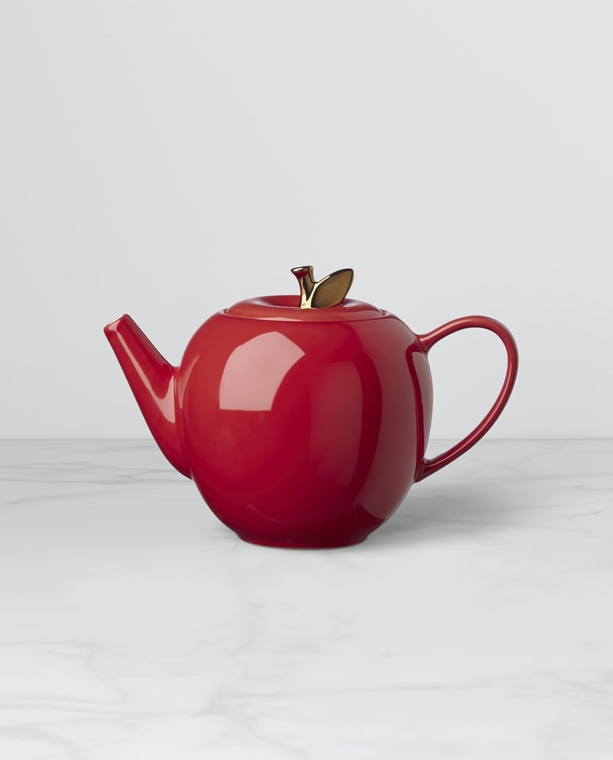 Apple Shaped Teapot Stoneware 60oz Red Tea Pot with Lid Decorative