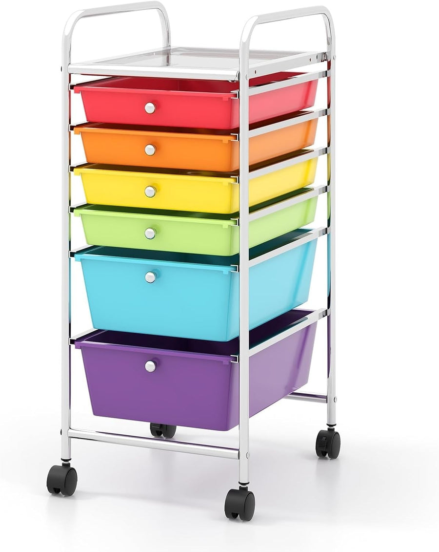 Multicolor 6 Drawer Mobile Storage Trolley Rolling Utility Organizer Cart