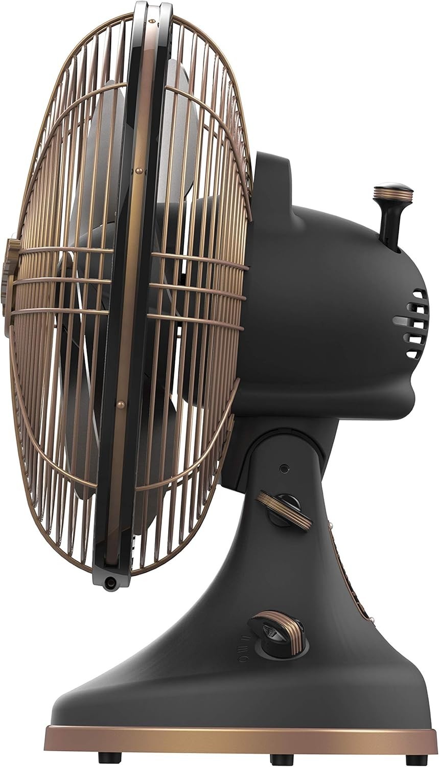 Retro Gunmetal Floor Fan – 360° Oscillating 3-Speed Adjustable Vintage Metal Fan